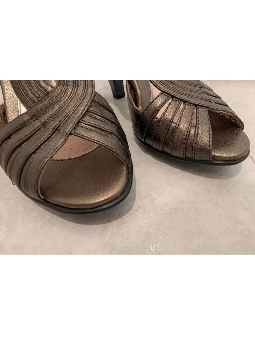 Sofft 6.5W Graciella Bronze Leather Open Peep Toe High Heel Dress Sandals - Picture 12 of 13